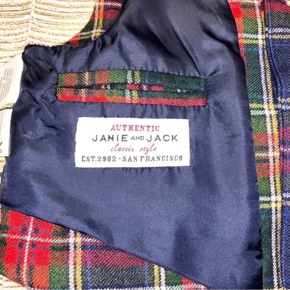 Janie and Jack Red and Blue Tartan Plaid Wool Vest Size 6-12 Months - Picture 7 of 10